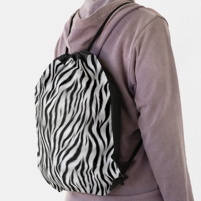  Black White Zebra Print Animal Drawstring Bag (Insitu)