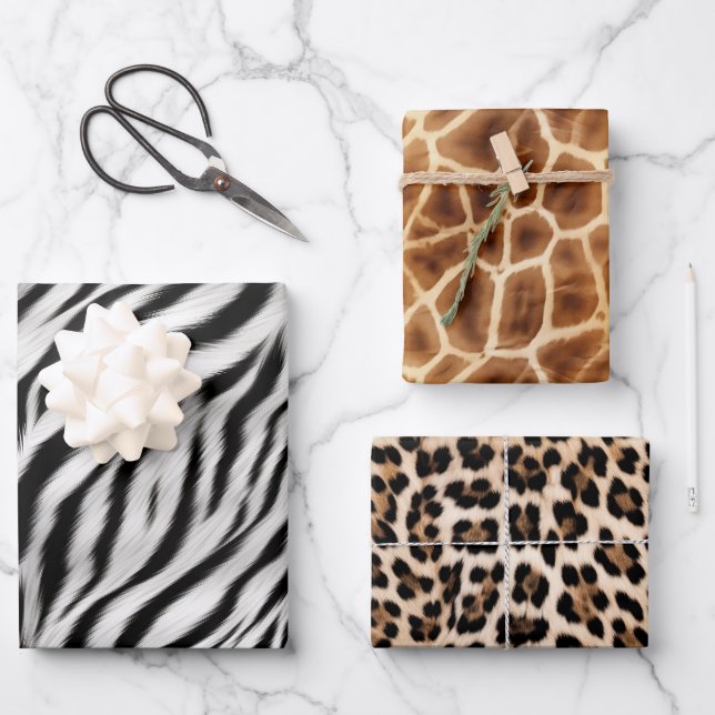  Black White Zebra Print Animal Safari Wrapping Paper Sheets (Front)