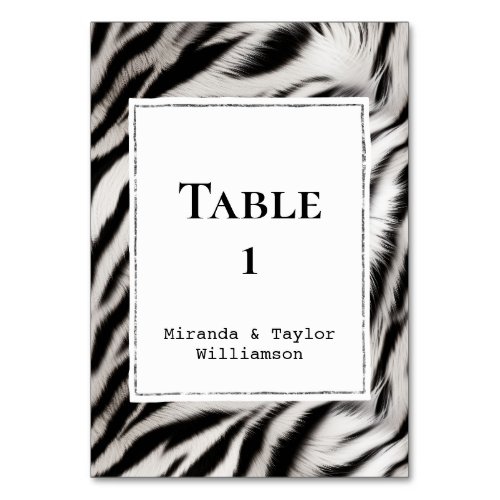 Black White Zebra Print Fur Table Number