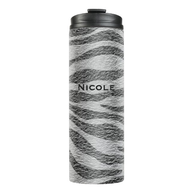 Black & White Zebra Print Glamorous Chic Thermal Tumbler (Front)