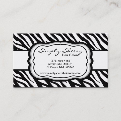 Black White Zebra Print Hair Salon Business Card