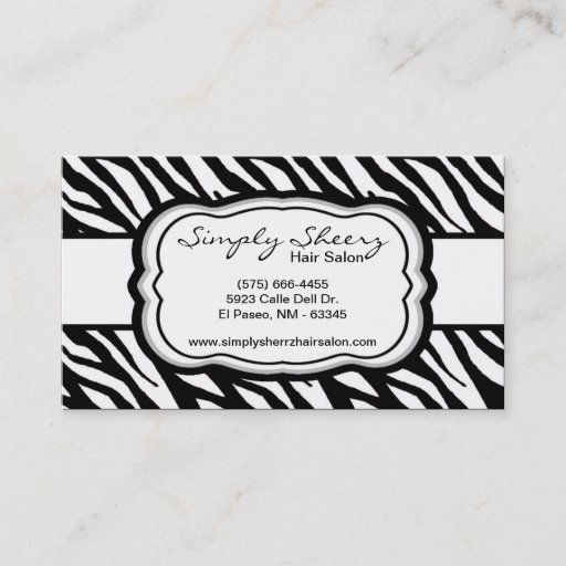 Customizable Black White Zebra Print Hair Salon Business Card