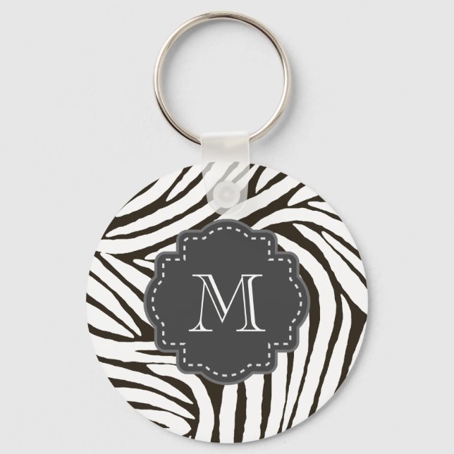 Black White Zebra Print Keychain (Front)