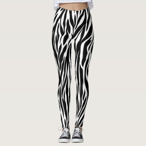 Black White Zebra Print Leggings  Yoga Pants