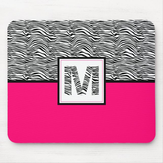 Black & White Zebra Print Monogram | Hot Pink Mouse Pad (Front)