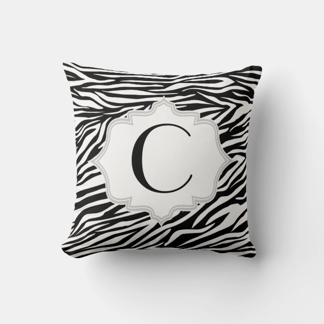 Black white zebra print pattern custom throw pillow (Front)