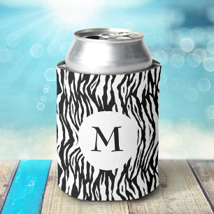Black White Zebra Print Pattern Monogram Bold Cool Can Cooler