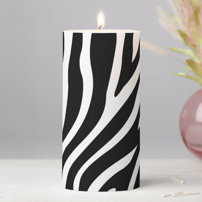Black White Zebra Print Pillar Candle (In Situ)