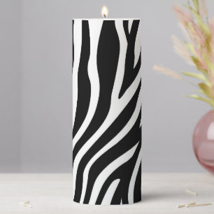 Black White Zebra Print Pillar Candle