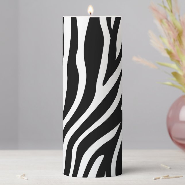 Black White Zebra Print Pillar Candle (In Situ)