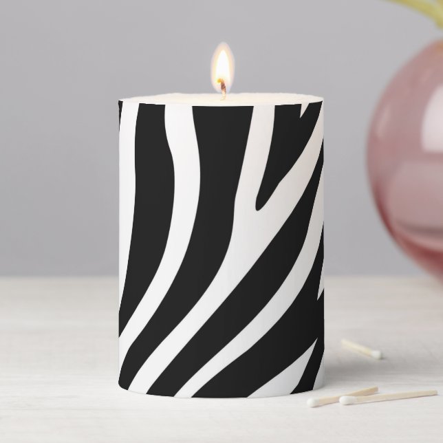 Black White Zebra Print Pillar Candle (In Situ)