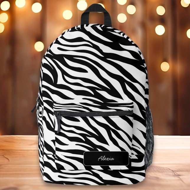 Black & White Zebra Print Preppy Custom Name Printed Backpack (Creator Uploaded)