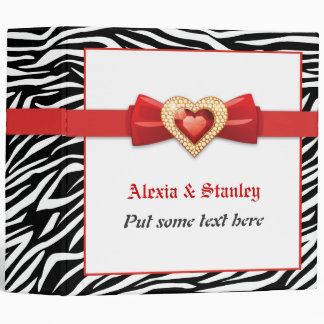 Black white zebra print, red jewel wedding planner binder