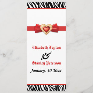 Black white zebra print, red jewel wedding program