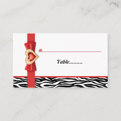 Black white zebra print, red wedding place card business card template