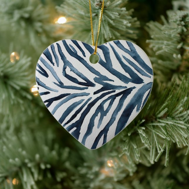Black White Zebra Print Watercolor Ceramic Ornament (Tree)