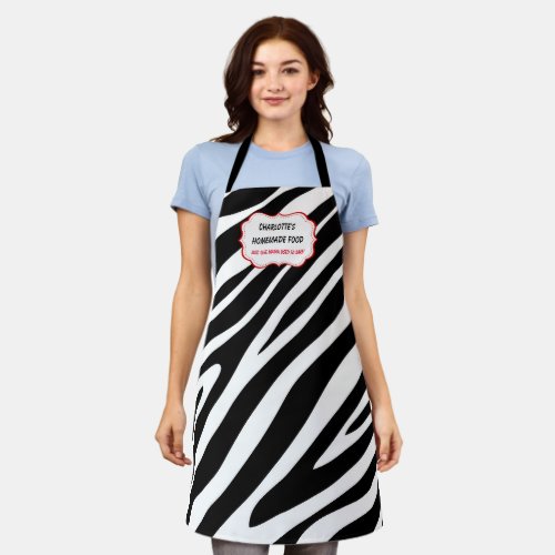 Black  White Zebra Print with Ornate Frame Apron