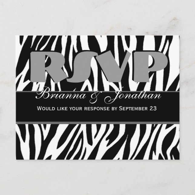 Black White Zebra RSVP Wedding Response Invitation Postcard (Front)