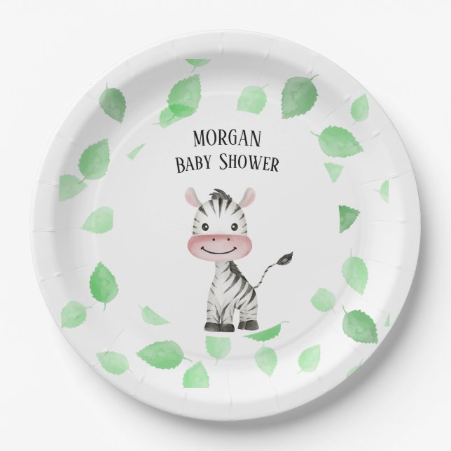 Black & white Zebra Safari Wild Jungle trip Jungle Paper Plates (Front)