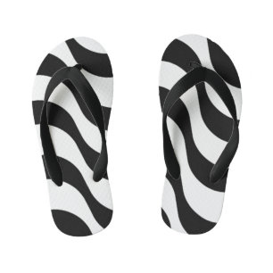 black + white zebra stripe pattern modern kid's flip flops