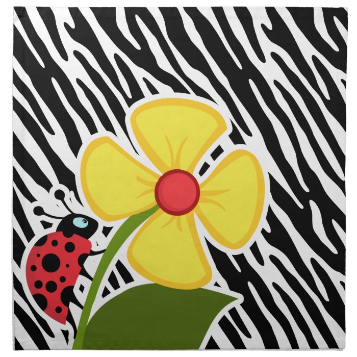 Black & White Zebra Stripes; Ladybugs Cloth Napkins