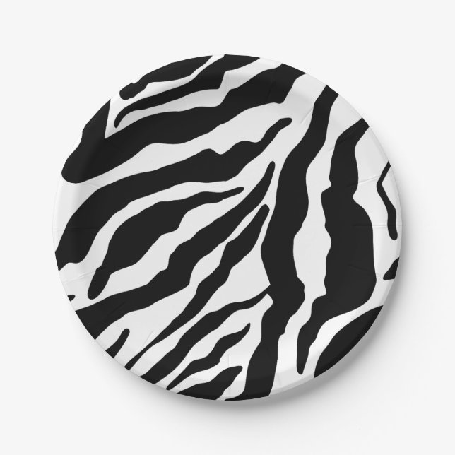 Black& White Zebra Stripes Pattern Animal Print Paper Plates (Front)