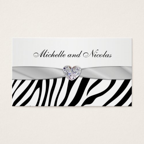 Black  white zebra stripes Wedding  Business Card