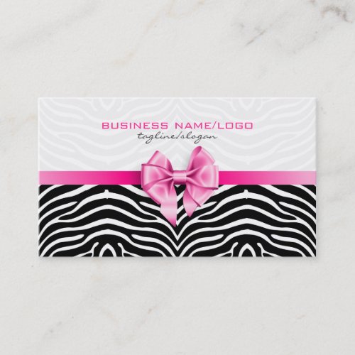 Black &amp; White Zebra Stripes With Pink Bow 2 Business Card Templates