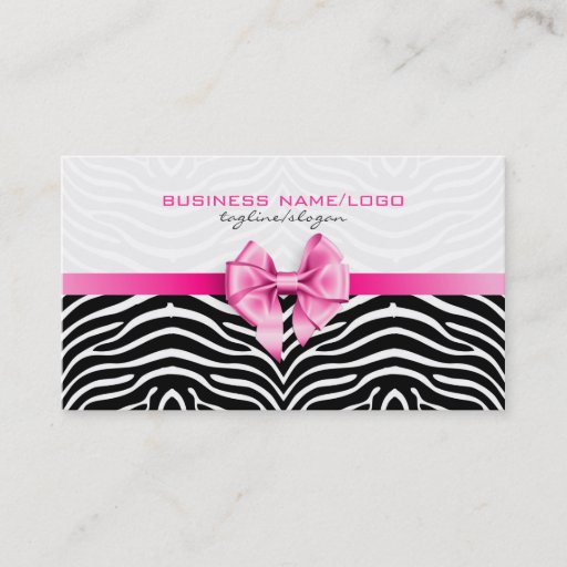 Customizable Black &amp; White Zebra Stripes With Pink Bow 2 Business Card Templates