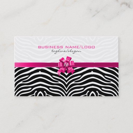 Customizable Black &amp; White Zebra Stripes With Pink Bow Business Cards