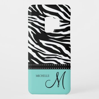 Black & White Zebra Stripes With Teal Blue Case-mate Samsung Galaxy S9 Case by eatlovepray at Zazzle