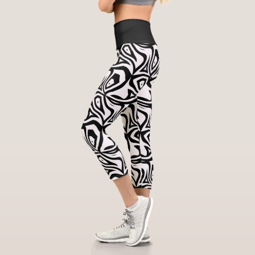 Black  White Zebra Stripes Womens Capris Leggings