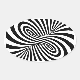 BLACK WHITE ZEBRA SWIRLS PATTERNS OPTICAL ILLUSION OVAL STICKER