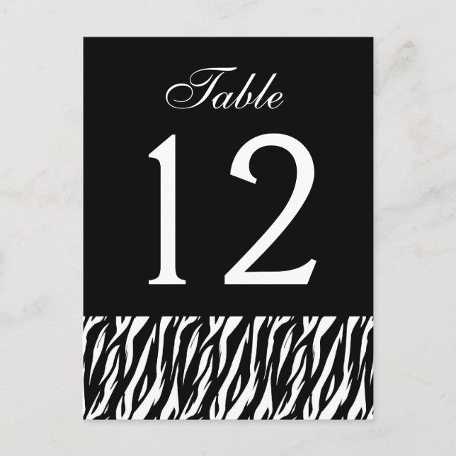 Black White Zebra Table Number Part of Set of 12 (Front)