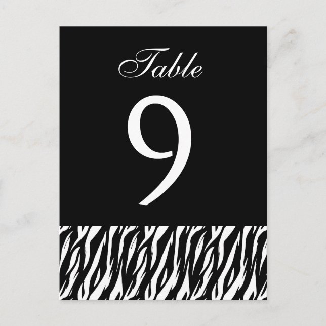 Black White Zebra Table Number Part of Set of 12 (Front)