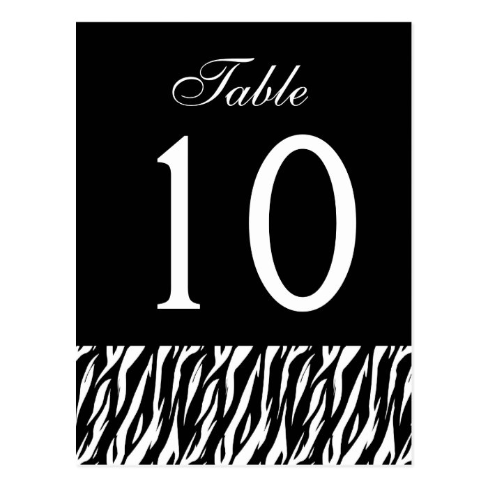 Black White Zebra Table Number Part of Set of 12 Post Cards