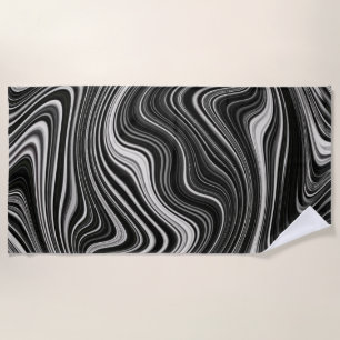 Black & White Zebra Wavy Abstraction Beach Towel