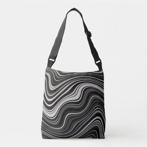 Black  White Zebra Wavy Abstraction Crossbody Bag