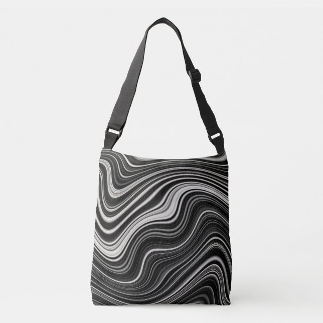 Black & White Zebra Wavy Abstraction Crossbody Bag (Front)