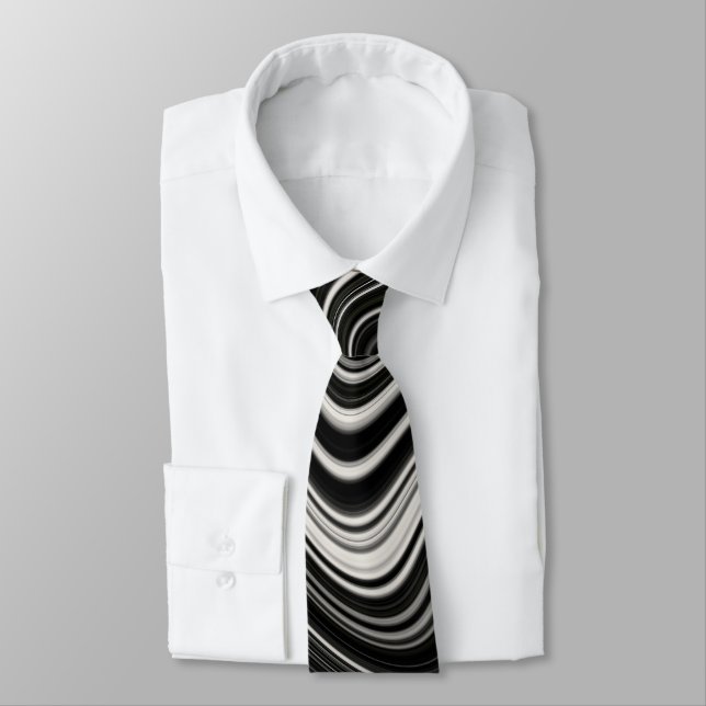 Black & White Zebra Wavy Abstraction Neck Tie (Tied)