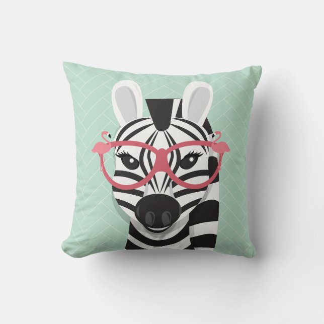 Black White Zebra Wearing Pink Flamingo Sunglasses Throw Pillow (Front)