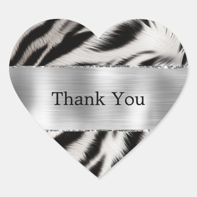 Black White Zebra Wedding Heart Sticker (Front)