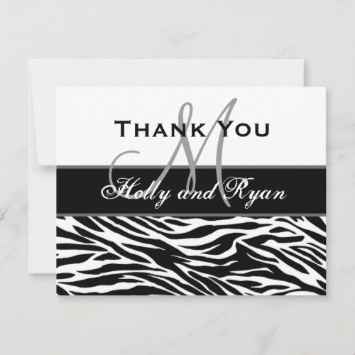 Black White Zebra Wedding Thank You Card