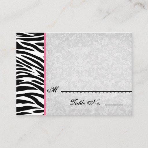 Customizable Black White Zebra with Grunge Damask Place Cards Business Card Template