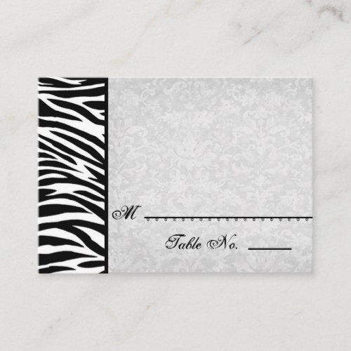 Black White Zebra with Grunge Damask Place Cards Business Cards