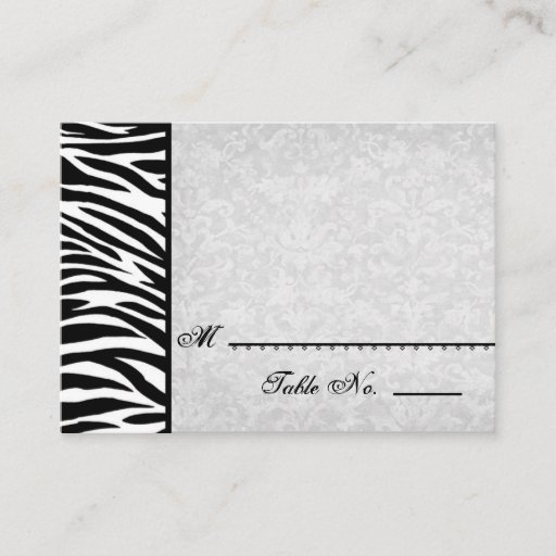 Customizable Black White Zebra with Grunge Damask Place Cards Business Cards