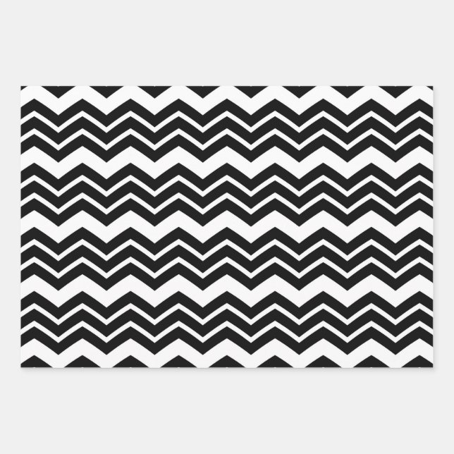 Black White Zigzag Chevron Pattern Design  Wrapping Paper Sheets (Front)