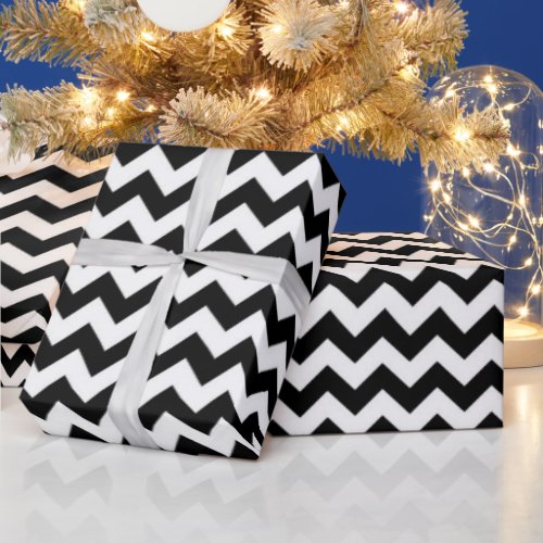 Black White Zigzag Chevron Pattern Wrapping Paper