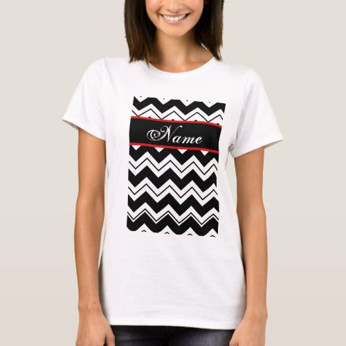 Black White Zizzag Chevron Graphic Name Customize T_Shirt