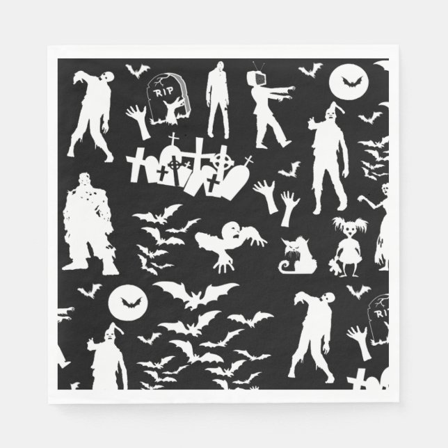 Black & White Zombie Collage Halloween Paper Napkins (Front)